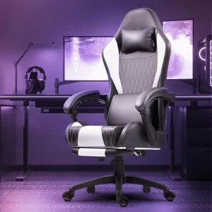 Gaming Chair with Pocket Spring Cushion, Headrest, Footrest, 290LBS, Ergonomic Leather Massage Game Chair