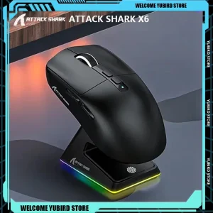 Attack Shark X6 Gaming Mouse 2.4G Wireless Bluetooth Wireless Ergonomics Gaming Mice Tri-Mode RGB Touch Magnetic Charging Base