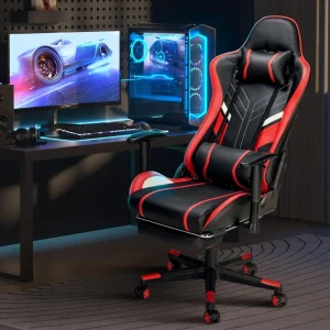 Massage Gaming Chair, Chair with Footrest and Lumbar Support, Adjustable Seat Height , Thickened and Widened Cushions Backrest