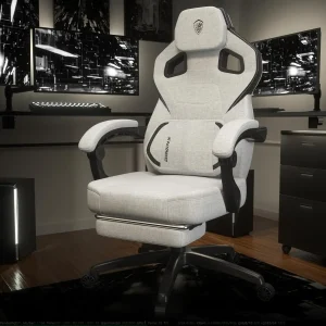 Fabric Gaming Chair with Footrest, Big and Tall Gaming Chair for Heavy People, Computer/PC White Gamer Chair for Adult(White)