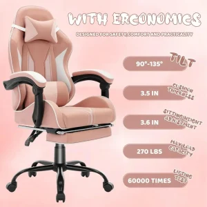 Gaming Chair for Kids Computer Chair with Footrest and Lumbar Support, Ergonomic Cute Gamer Chair, Racing Reclining PC Game