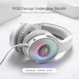 Redragon H350 White Wired Gaming Headset Dynamic RGB Backlight Stereo Surround 50MM Drivers Over-Ear Headphones