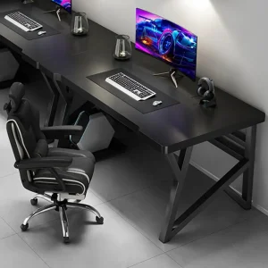 Gaming Desk PC Computer Game Table With X-shaped Steel Legs Sturdy Workstation Standing Desk For Home Office With Cable Holes