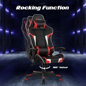 Massage Gaming Chair Reclining Swivel Racing Office Chair w/Lumbar Support Red